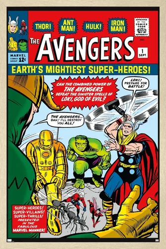Vista 7 de Trends International Marvel Comics Avengers #1 - Póster de pared, 22.4 pulgadas de largo x 14.7 pulgadas, versión enmarcada en madera de granero