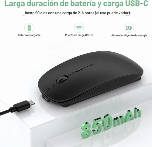 Vista 5 de Gizdot-S1 - Mouse Bluetooth para laptop/MacBook Air/Pro y iPad, mouse inalámbrico recargable con tipo C, mouse delgado para iMac, 4 modos