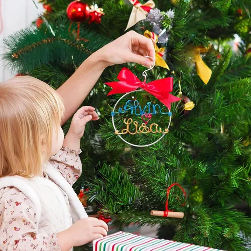 Vista 6 de Adorno de Navidad personalizado con nombre de alambre 2023, palabras hechas a mano personalizadas, latón macizo para decoración del árbol