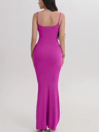 Vista 4 de AYWA Vestido largo sexy para mujer, suave, sin mangas, ajustado, acanalado, maxi vestidos