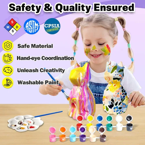 Vista 3 de FUNZBO 2 piezas Pintar tu propia lámpara de gato - Suministros de arte y manualidades, kits de pintura de gatitos para niños y adolescentes, juguete