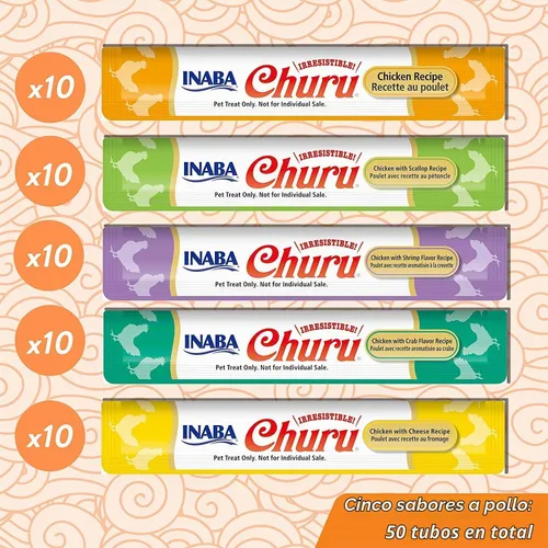 Vista 3 de INABA Churu - Golosinas para gatos, sin granos, puré cremoso para gatos, variedad de pollo
