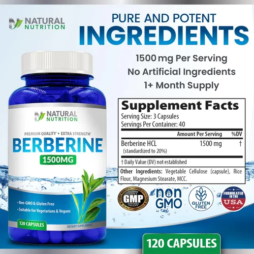 Vista 5 de Vitamina natural extra fuerte berberina HCL 1500 mg 120 cápsulas sin gluten sin OMG