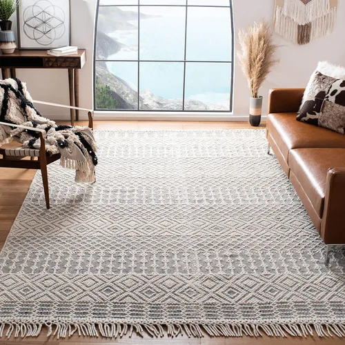 Vista 8 de SAFAVIEH Natura Collection - Alfombra decorativa de 2 x 3 pies, color marfil, con flecos de lana marroquí bohemia, hecha a mano, ideal para zonas