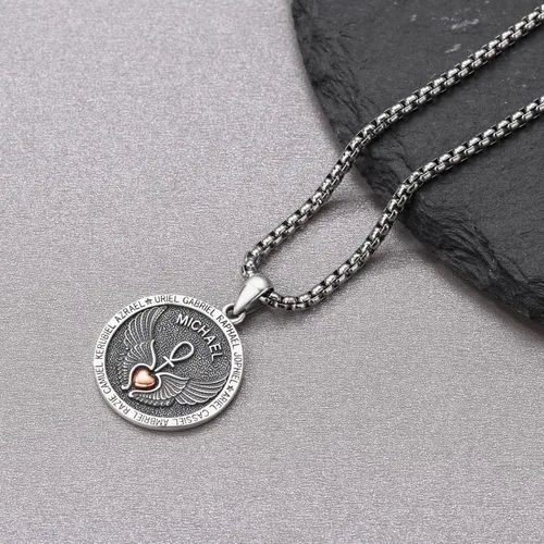 Vista 3 de Aniu Collar de plata de ley S925 de San MiguelSan CristópaloSan BenitoSan Jesús para hombres y mujeres, arcángel, RaguelUriel, colgante de amuleto