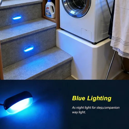 Vista 4 de Luces de paso para caravana, luces LED azules de cortesía para barcos, 3 pulgadas, 12 voltios, luz ovalada para cubierta para barco, yate marino
