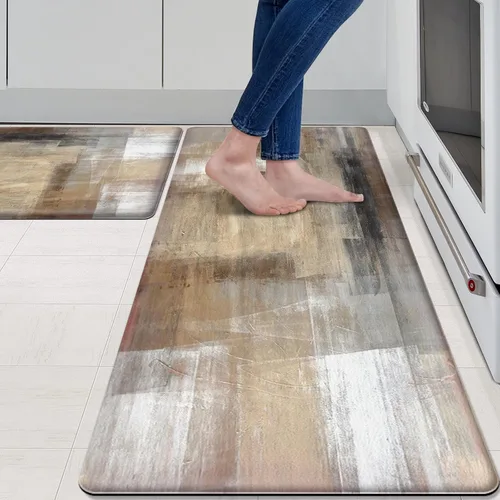 Vista 12 de MAYHMYO Juego de 2 tapetes de cocina antifatiga, diseño de mármol y azul, alfombrillas acolchadas y antideslizantes