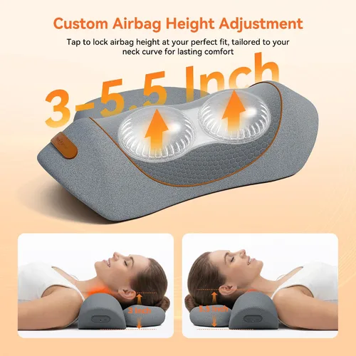 Vista 3 de Almohada masajeadora de cuello inalámbrica 3 en 1 con calor, vibración y Gris claro