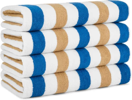 Vista 17 de Arkwright Cabo Cabana Stripe - Paquete de 4 toallas de algodón de rizo de algodón grandes y suaves de secado rápido para piscina, natación