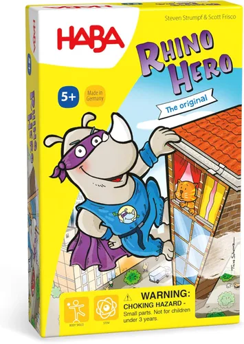 Vista 2 de Haba Rhino Hero, un heroico juego de cartas para niños de 5 años en adelante, triple ganador de premios