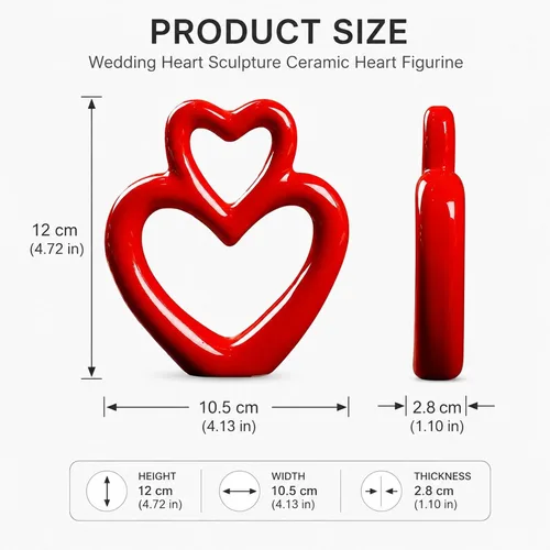 Vista 2 de LUOZZY Escultura de corazón de boda, figura de corazón de cerámica, estatua de arte romántico, manualidades, boda, aniversario, escultura, centro