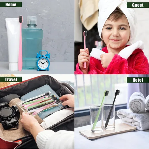 Vista 6 de Pinkunn 36 cepillos de dientes suaves micro nano a granel 20.000 nanofibra cepillo de dientes para dientes sensibles, adultos, familia, invitados