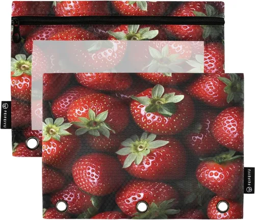Vista 14 de Estuche para lápices de fresas rosas para carpetas de 3 anillas, estuche para lápices, bolsa de maquillaje con ventana transparente para almacenar