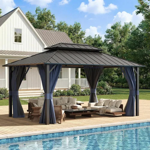 Vista 22 de UDPATIO Gazebo de techo rígido de 10 x 10 pies, para exteriores, resistente Gris