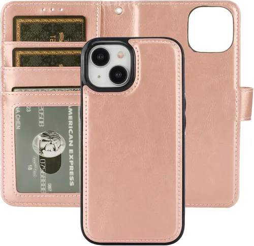 Vista 20 de Bocasal Funda tipo cartera desmontable para iPhone 15 con bloqueo RFID, ranuras para tarjetas, soporte de cuero PU premium, soporte magnético tipo