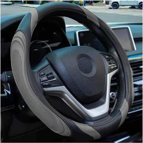 Vista 16 de Osilly - Funda para volante de piel sintética de 15 pulgadas, color negro rubber anti-slip lining, breathable contact surface, hand-stretch setup