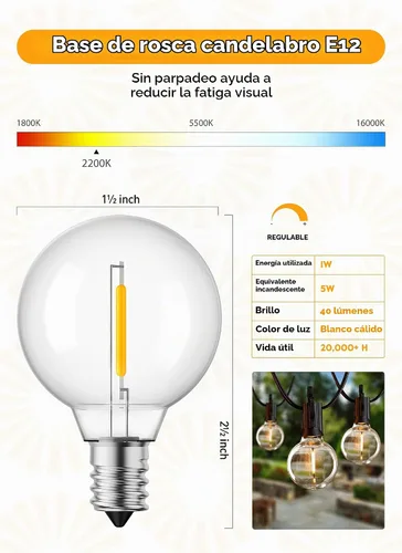 Vista 2 de Brightown Paquete de 10 bombillas LED G40 de repuesto, base E12, 2200K Luz LED