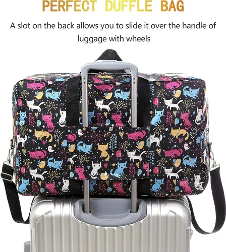 Vista 5 de Bolsa de viaje plegable grande para mujeres y niñas, bolso lindo floral, bolso de hombro semanal, para pasar la noche, bolsa de equipaje a cuadros