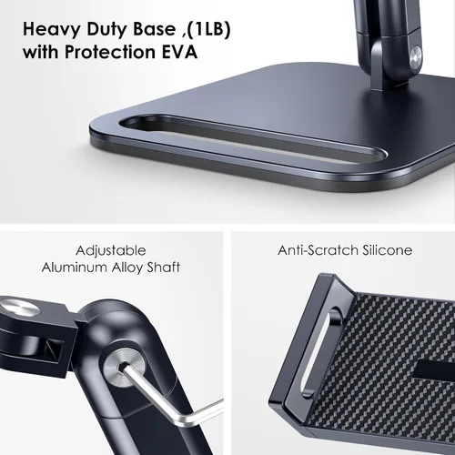 Vista 4 de CreaDream Soporte para tablet iPad, soporte de aluminio para tablet con base resistente para escritorio, ángulo totalmente ajustable, compatible