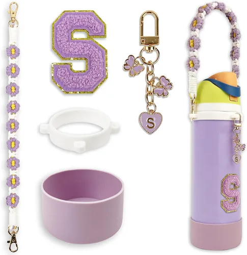 Vista 43 de SITKOL Juego de Monogramas Bonitos de Silicona Compatible con Botella de Agua Owala 24 oz, 32 oz, 40 oz - Accesorios Perfectos con la Letra Owala