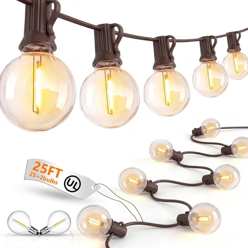 Vista 29 de Guirnalda de luces LED para exteriores, G40, de 25 pies, impermeable, con 27 bombillas inastillables, luces colgantes de decoración de Navidad al