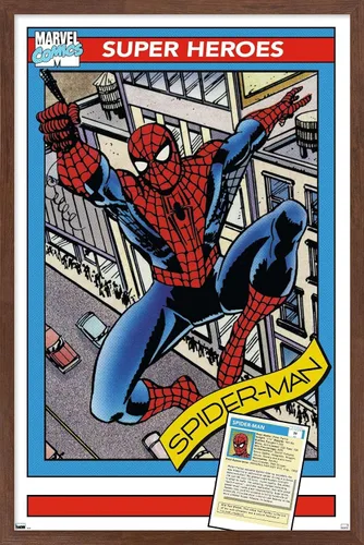 Vista 17 de Trends International Marvel Trading Cards - Póster de pared de Spider-Man, 14.725 x 22.375 pulgadas, versión enmarcada de madera de granero