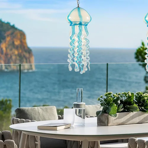 Vista 5 de Candelabros de cristal de medusa de 10 x 24 pulgadas, iluminación colgante LED para océano, sirena, bajo el agua, junto a la piscina, playa