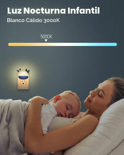 Vista 3 de Luz nocturna enchufable a la pared, luz nocturna LED con sensor automático de atardecer a amanecer, luces nocturnas blancas cálidas suaves