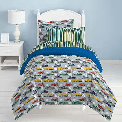 Vista 121 de Dream Factory Dinosaur Blocks - Juego de edredón de microfibra ultrasuave para niños, color azul, tamaño individual Bloques de dinosaurios azules