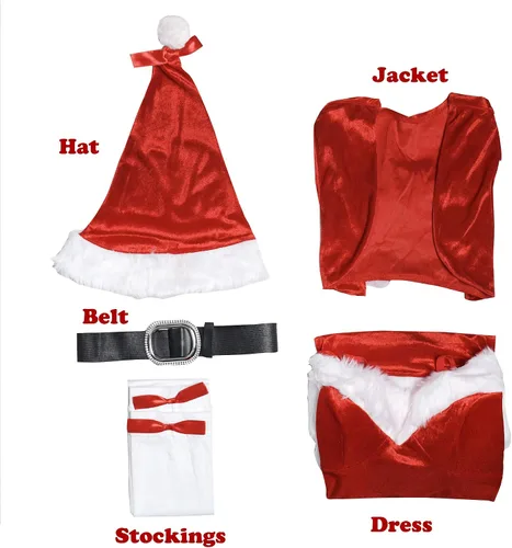 Vista 7 de ReneeCho Vestido de Papá Noel para mujer, disfraz de Navidad, disfraz de señora Claus, cosplay con sombrero y medias para festivales y fiestas