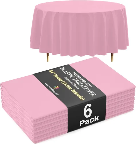 Vista 93 de Exquisite 66% Thicker Premium Aqua Round Tablecloth 0.5 Mil 6 Pack Plastic Table Cloth Disposable 84 Inch Round Plastic Tablecloth Won't Tear Easily