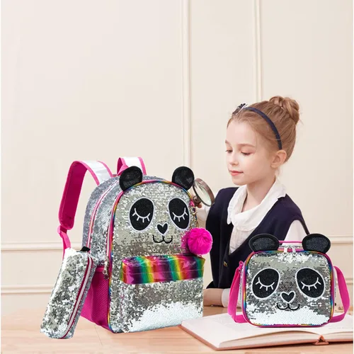 Vista 7 de Mochila de 3 piezas para niñas con lonchera de escuela secundaria de alta primaria