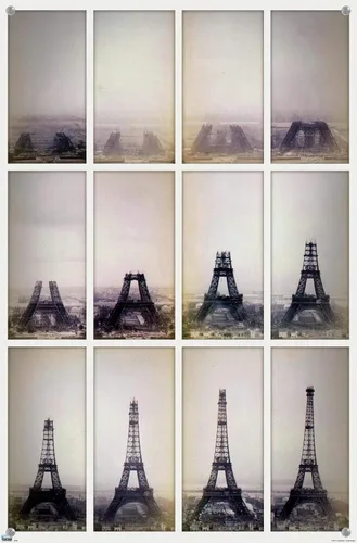 Vista 4 de Póster de pared de lapso de tiempo de construcción de la torre Eiffel con pasadores