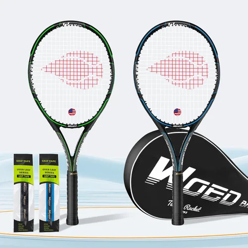 Vista 5 de Raqueta de tenis para 2 jugadores para adultos, perfecta para jugadores principiantes y profesionales, raqueta de tenis de velocidad de 27 pulgadas