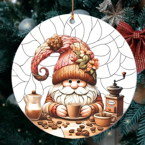 Vista 3 de Adorno de gnomo, acogedora decoración de Navidad para árbol, bonito adorno festivo para los amantes del café, divertido regalo de decoración