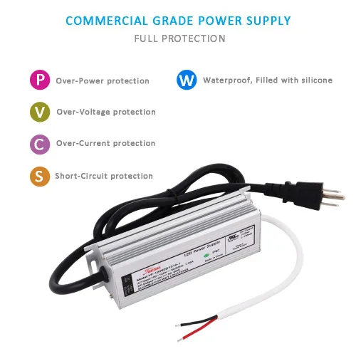 Vista 3 de UL Reconocido 12V LED Driver 60W IP67 impermeable AC DC adaptador 12V 5A fuente de alimentación 120V a 12 voltios transformador de bajo voltaje