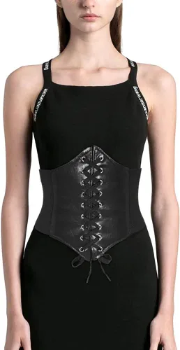 Vista 3 de Cinturón de cintura para mujer, con cordones, anchos de cuero, elástico atado, cintura de avispa, para vestido
