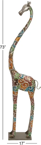Vista 3 de Deco 79 Escultura decorativa de jirafa de metal para interiores y exteriores, estatua alta para decoración del hogar con detalles en relieve, figura