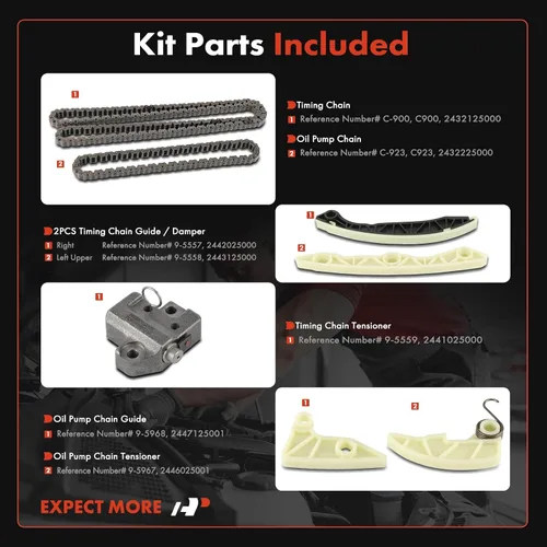 Vista 2 de A-Premium Kit de cadena de distribución del motor 7PCS W/tensor y guía L4 2.0L Compatible con Kia y Hyundai - Forte 2010-2013, Forte Koup