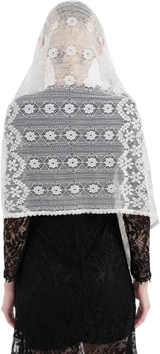 Vista 4 de PAMOR Bufanda de chal rectangular para mujer con velo de capilla para cubrir la cabeza velos católicos para iglesia