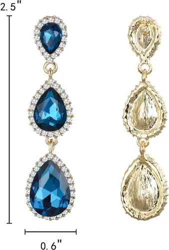 Vista 36 de EleQueen Pendientes de cristal austriaco en tono dorado para mujer, forma de pera de 2.5 pulgadas, color esmeralda