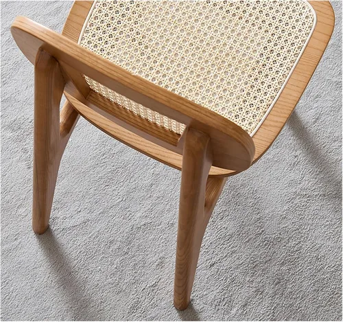 Vista 6 de sillas de comedor Silla de comedor de madera maciza para el hogar Simple Rattan Respaldo Taburete Hotel Maquillaje de madera Cocina moderna