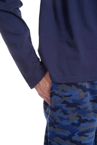 Vista 3 de Cherokee Men's Pajama Set, Long Sleeve Cotton Top & Micro Fleece Pants, Breathable Cozy Loungewear