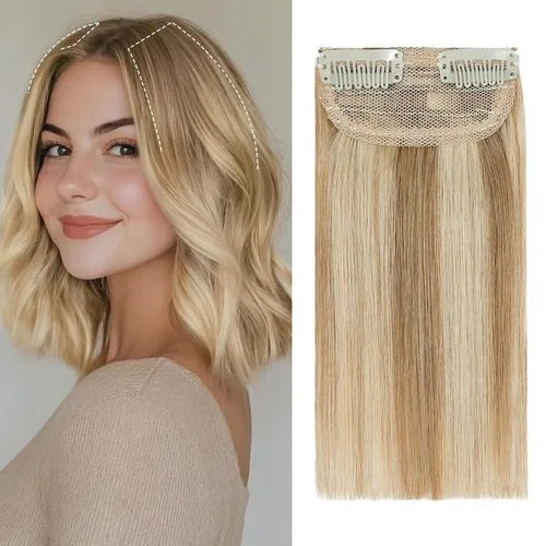 Vista 22 de S-noilite Extensiones de cabello corto con broches, 100% cabello humano real, 2 clips, extensiones con clip para mujeres con cabello delgado, añade