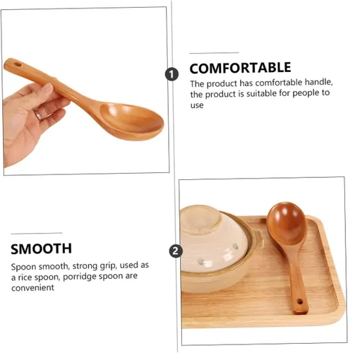 Vista 5 de Yardwe Cuchara asiática de gachas de avena cuchara de madera para servir arroz mango cómodo para uso prolongado