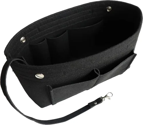 Vista 5 de MISIXILE Organizador de fieltro para bolso de mano, organizador de bolsa de mano, se adapta a Speedy Neverfull con asas y llavero, Negro