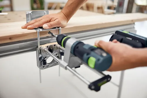 Vista 8 de Festool 577971 MB 40 Juego de perforación móvil - Guía de taladro de precisión para agujeros de 90°, control de profundidad ajustable, perforación