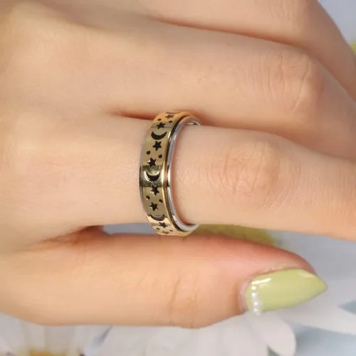 Vista 5 de Anillo de ansiedad OreilleStar para mujer, anillo de dedo de acero inoxidable, juguetes de dedo para adultos, anillos giratorios para el pulgar 2