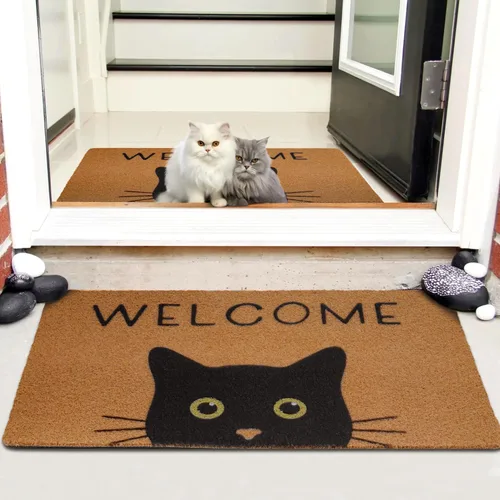 Vista 7 de Tapete para Puerta de Gato Tapete de Bienvenida, Gato Negro con Ojos Verdes Tapete para Puerta, Tapetes de Bienvenida Antideslizantes de Gato