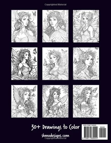 Vista 2 de Fairies, Flowers, and Butterflies Adult Coloring Book Magical Forest Fairy Women. Fantasy Portraits for Stress Relief and Relaxation